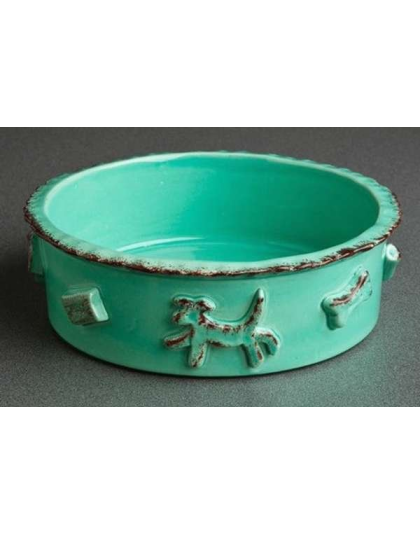 Aqua/Green - Carmel Ceramica Dog Food/Water Bowl - Medium